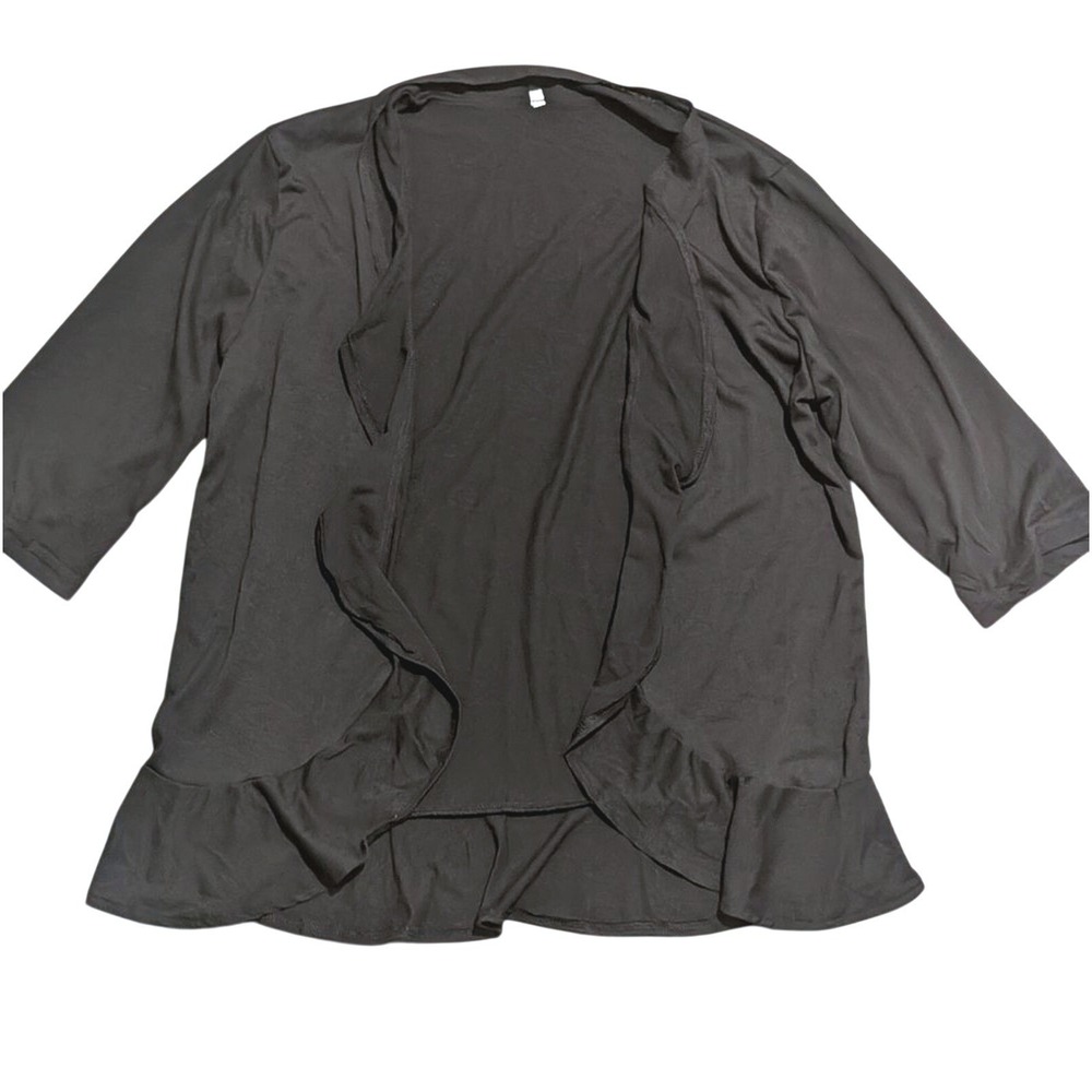 Plus XXL 2X Black Open Front Cardigan Shawl Cover Up Ruffled Front NEW